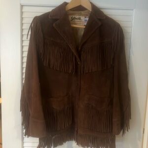 Schott Western Suede Coat Fringe Jacket Cowgirl Ranch Size 10 Medium Brown